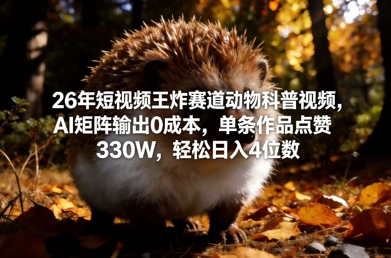 26年短视频王炸赛道动物科普视频,AI矩阵输出0成本,单条作品点赞330W,轻松日入4位数-k宝库