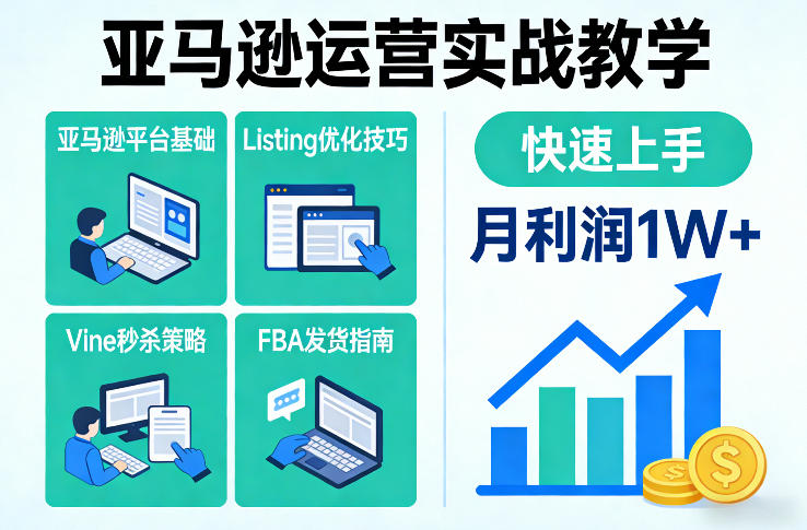 亚马逊运营实战教学，亚马逊平台+Listing优化+Vine秒杀+FBA发货等，快速上手，实现店铺月利润1W-k宝库